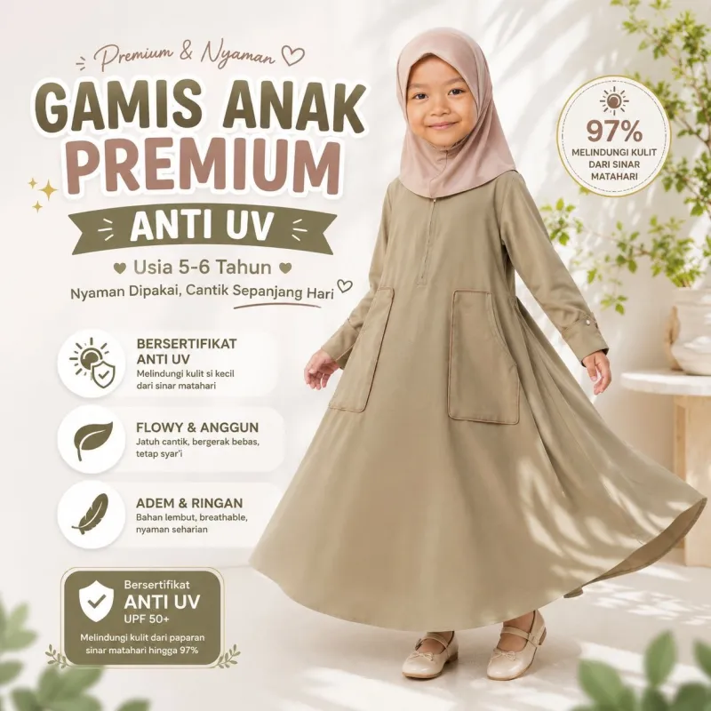 Baju Gamis Anak Dress Lengan V, Dada Resleting